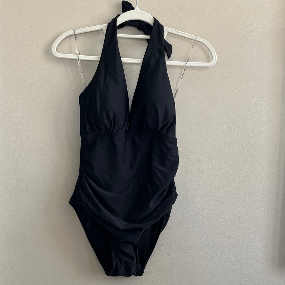 Tommy Hilfiger Black one piece Halter neck plunge Swimsuit size 10
